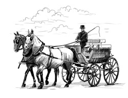 Graphic Sketch Of A Carriage With Horses