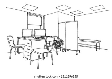 Graphic Sketch Doctor's Office, Admission Of Patients, Liner.