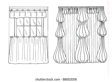 Graphic Sketch Drapery Curtain Stock Illustration 88002058 | Shutterstock