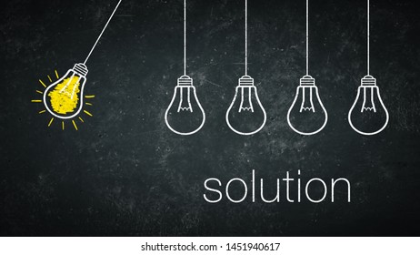 Graphic: solution - light bulbs and text on a chalkboard