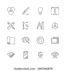 Graphic tools icons. Web design programming poligrafia creative art items thin line illustrations