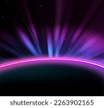 Graphic for a website or marketing communications showing the earth and an event horizon glowing from behind it