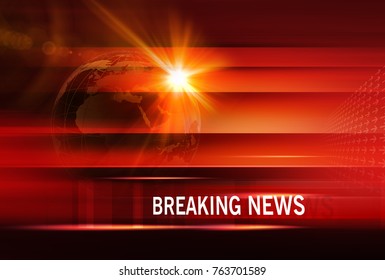 Graphical Breaking News Background with news text, Red Theme Background with White Breaking News text.