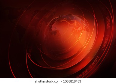 Graphical business news background with world map and round circles around earth globe. 3d Illustration, 3d Render