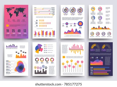 最新のスタイルのグラフとグラフを含むグラフィカルなビジネスレポートテンプレート 色とインフォグラフィックグラフとグラフイラストの情報グラフテンプレート のイラスト素材