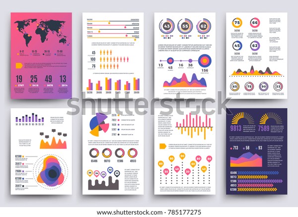 最新のスタイルのグラフとグラフを含むグラフィカルなビジネスレポートテンプレート 色とインフォグラフィックグラフとグラフイラストの情報グラフテンプレート のイラスト素材