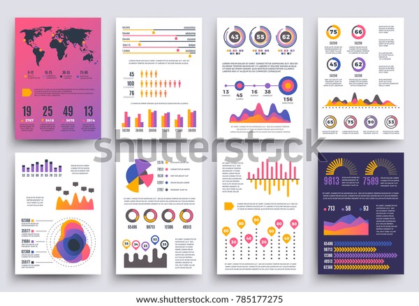 最新のスタイルのグラフとグラフを含むグラフィカルなビジネスレポートテンプレート 色とインフォグラフィックグラフとグラフイラスト の情報グラフテンプレート のイラスト素材