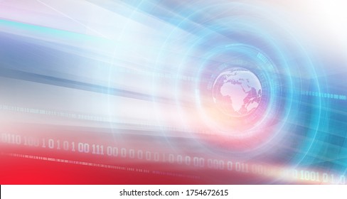 Graphical Digital Technologies Background With Earth Globe And Growing Digital Data, Suitable For Internet And Computer Science News. 3d Illustration  