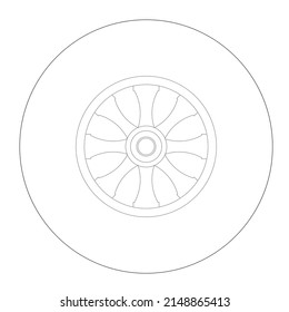 
Graphical Drawing Of Vehicle Wheels From Side View. 2D CAD Drawing Drawn In Black And White. 