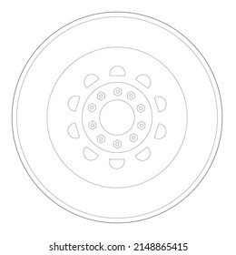 
Graphical Drawing Of Vehicle Wheels From Side View. 2D CAD Drawing Drawn In Black And White. 