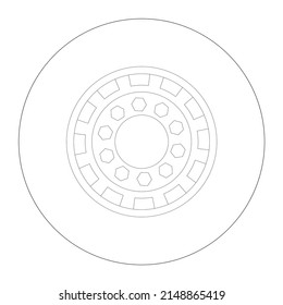 
Graphical Drawing Of Vehicle Wheels From Side View. 2D CAD Drawing Drawn In Black And White. 