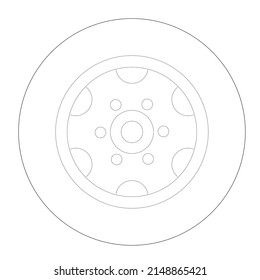 
Graphical Drawing Of Vehicle Wheels From Side View. 2D CAD Drawing Drawn In Black And White. 