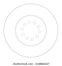 
Graphical Drawing Of Vehicle Wheels From Side View. 2D CAD Drawing Drawn In Black And White. 