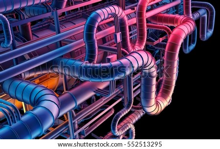 Graphical representation of industrial pipes.,3d render