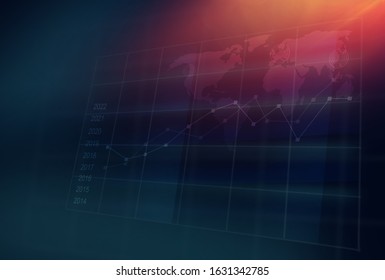 Graphical statistic graph 3d space in front of world map 