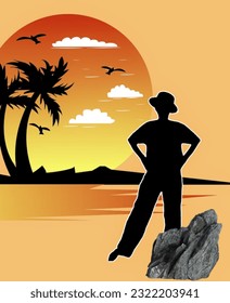 graphics
illustration vector
Summer beach portrait silhouette people standing isolated
