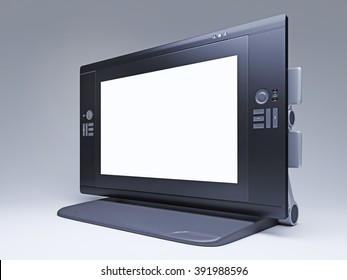 graphics tablet with mockup screen. Flat style. 