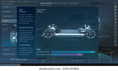 Graphics Visualization with Electric Car Frame Being Developed in CAD Software. Digital 3D Illustration of a Futuristic Concept Vehicle. Mock-up VFX Template for Computer Displays and Laptop Screens.
