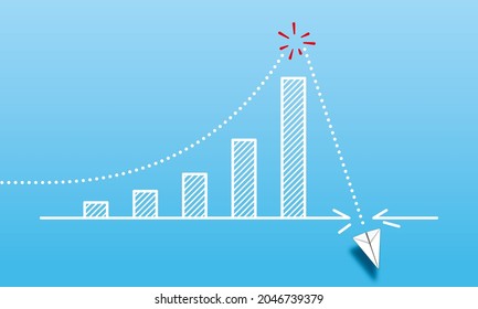 Graphs, Paper Plane, Charts Plunging From A Steady Growth Trajectory