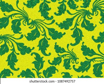 Grass Baroque Seamless Pattern, Floral Fur Style Background, Green And Light Yellow Texture, Look Smooth, Fluffly And Soft, Using Brush Photoshop To Design The Graphic.