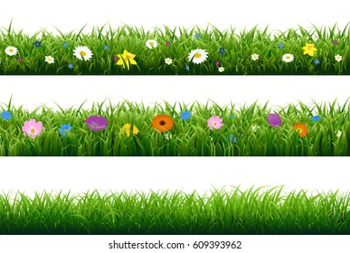 Big Set Green Grass Spring Flowers Stock Illustration 594899885 ...