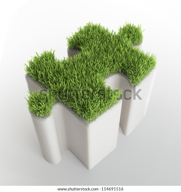 Grass Covered Puzzle Piece Ecology Development Stock Illustration 114691516