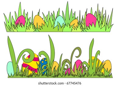 grass with easter eggs over white background