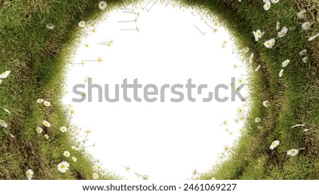 Grass and Flower plants Circle Frame on transparent background