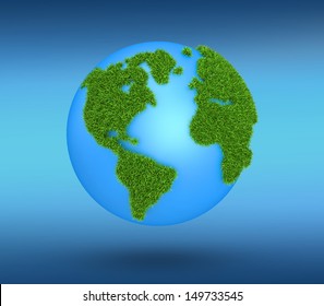 Grass Globe - America, isolated on blue background - Powered by Shutterstock