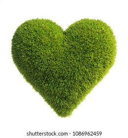 Grass Heart Shape, Love Green, Heart Shaped Lawn 3d Rendering