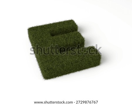 Grass letter E on a white background. 3d illustration.