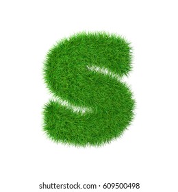 Grass Letter S Isolated On White, 3d Illustration