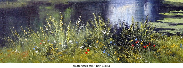 Grass, oil paintings landscape, texture
