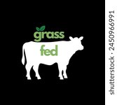 Grass-fed vector icon logo design with cow and leaves