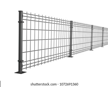 grating wire industrial fence panels, grey pvc metal fence panel 3d illustration on isolated white background