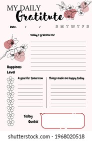 Gratitude Journal Daily Planner Printable Design . Sheet Organizer Schedule. Page Agenda Weekly Business School Pink Pastel Flower 