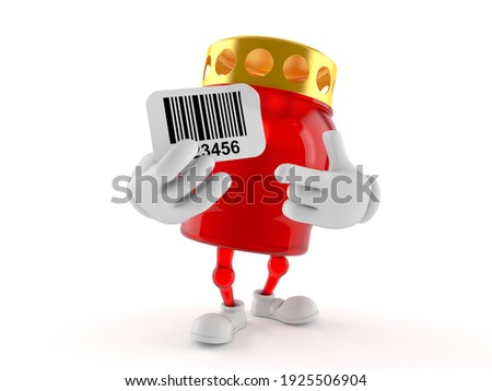 Grave light character holding barcode isolated on white background. 3d illustration