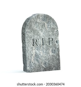 Gravestona sobre fondo blanco, lápida con inscripción RIP sobre ella, representación 3d