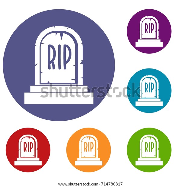 Gravestone Rip Text Icons Set Flat のイラスト素材 714780817