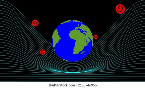 Gravity Fabric Of World Is A Modern Theory Of Science. The Earth Force Field Is Connected With Universal Fabric. This Illustration Scientific Image Is Helpful For Science Journal Or Education Or Any.