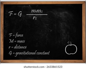 Gravity maths maths equation written on chalkboard background illustration