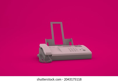 A Gray 3d Model Of Office Fax Machine With Pink Background. Idea For Designing.	