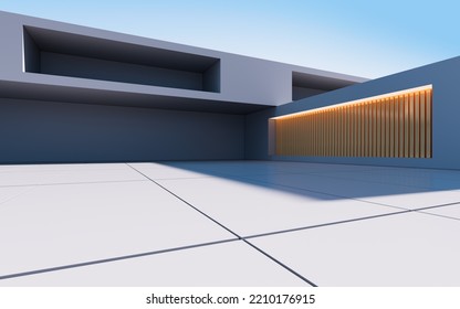 Gray abstract geometric construction, empty outdoor architecture scene, 3d rendering. Computer digital drawing.