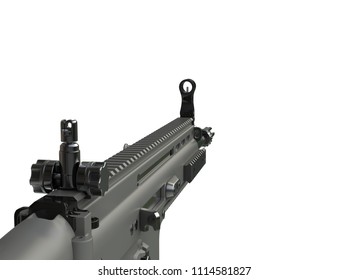 Gray army modern assault rifle - first person point of view - 3D Illustration