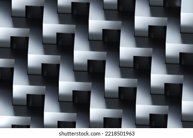 Gray Background. Intertwined Straight Elements. Endless Steps. Triangular Steps Intertwine. Architectural Concept. Gray Texture. Geometric Pattern. Dark Geometric Background. 3d Rendering.