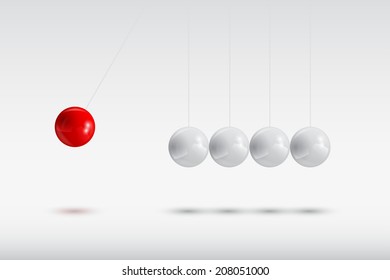 gray balls and the red one, Newton's cradle