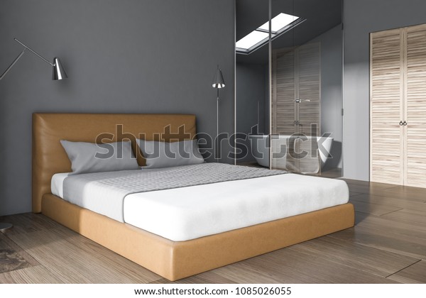 Gray Bedroom Corner King Size Bed Stock Illustration 1085026055