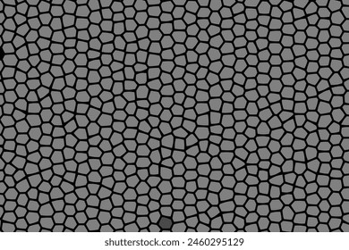 A gray and black patterned background with a black and white image in the center. The image is a close up of a stone wall with a few small stones visible