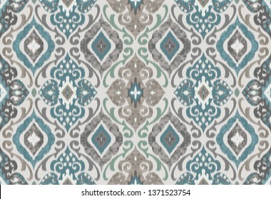 Gray & Blue Seamless Damask Wavy Effect Pattern For Prints