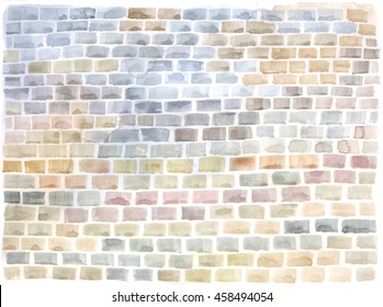 Gray And Brown Brick, Wall,  Watercolor Background